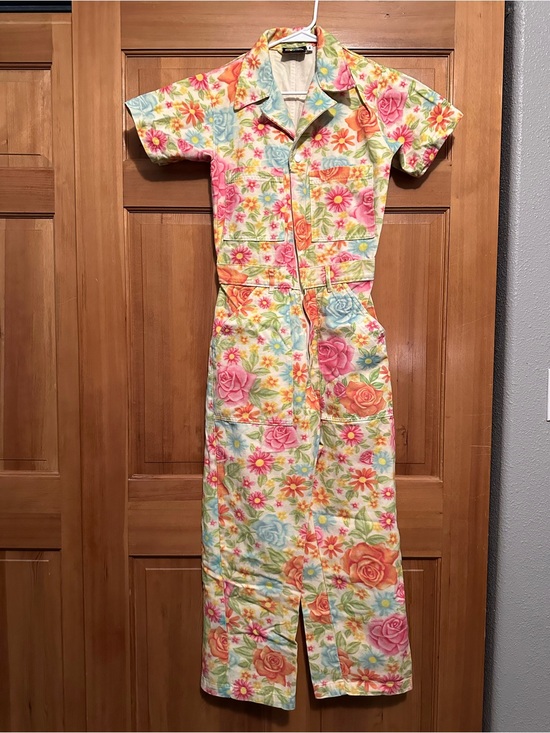 Big Bud Press Pants - Big Bud Press Vintage Floral Wallpaper jumpsuit with pink, orange, blue flowers